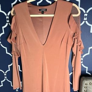 Express Midi Mauve colored dress w/see thru and ruffle sleeves Size M